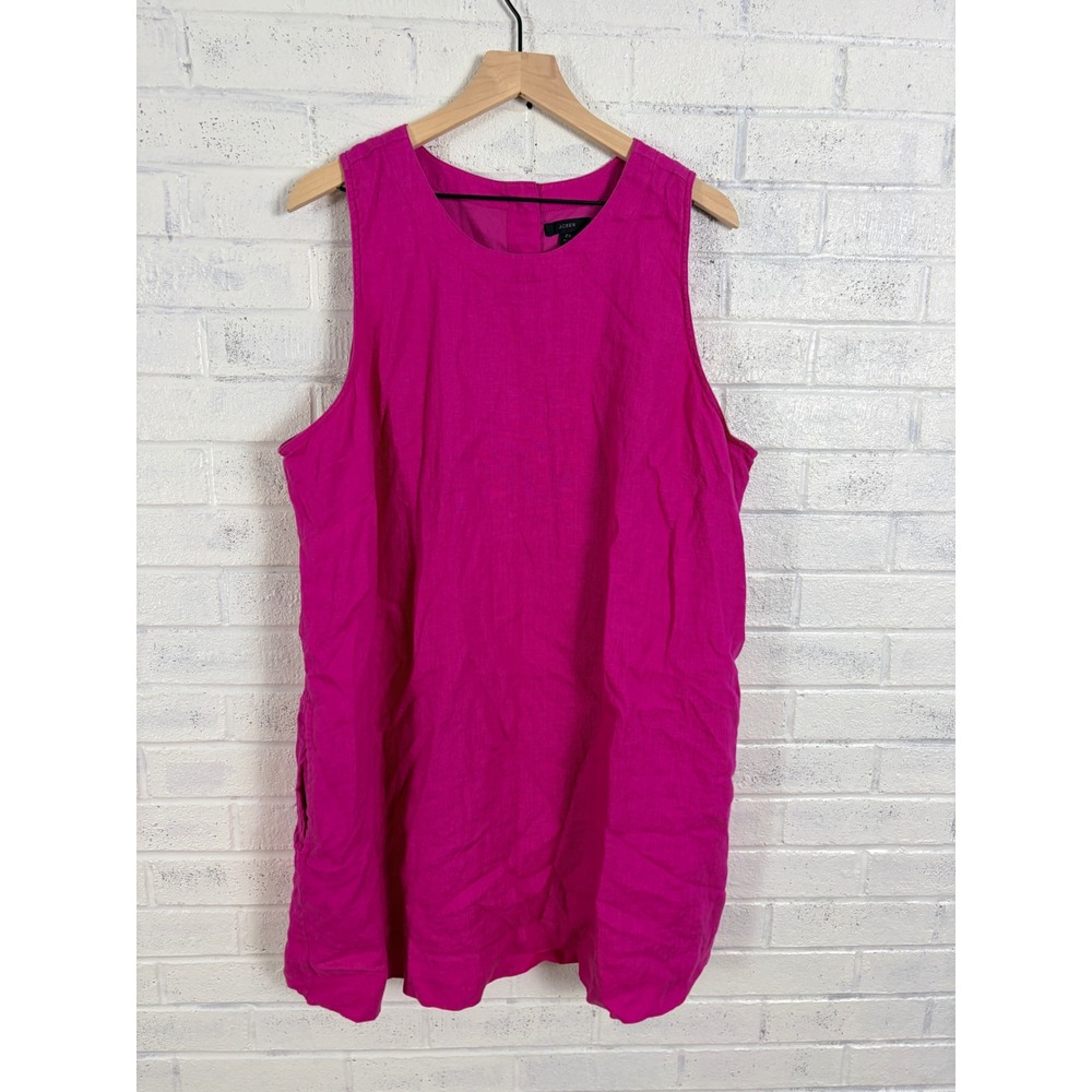 J.Crew Linen Mini Shift Dress Womens 2X Pink Pockets Sleeveless Lined